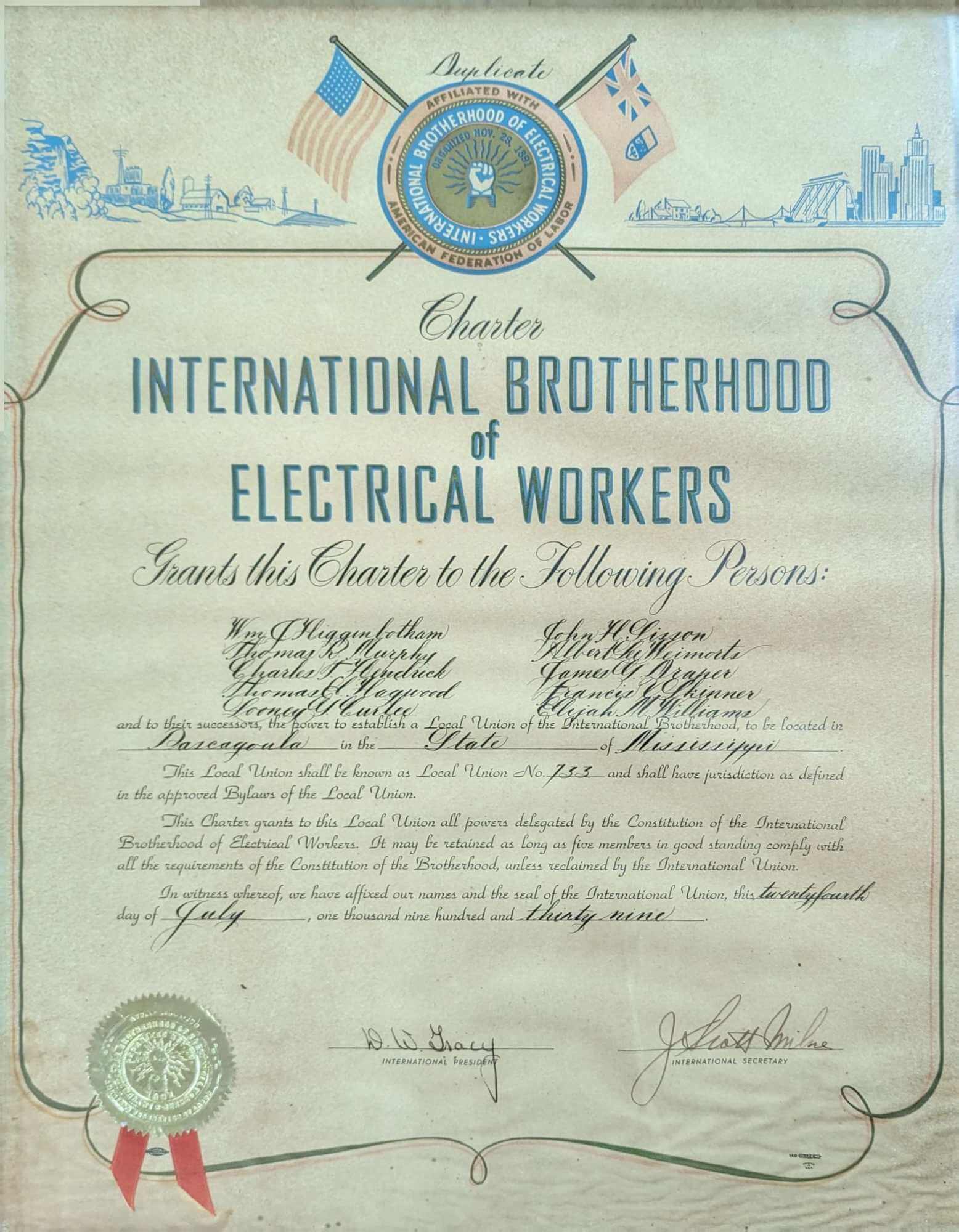 Original IBEW Charter from 1939